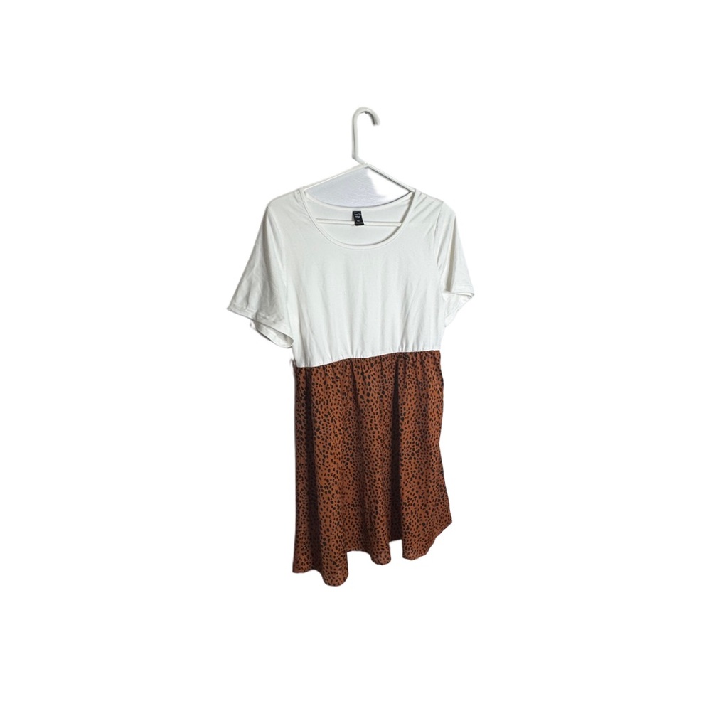 SHEIN White and Brown Dress